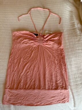bebe Pink Halter Ruched Bust Tank